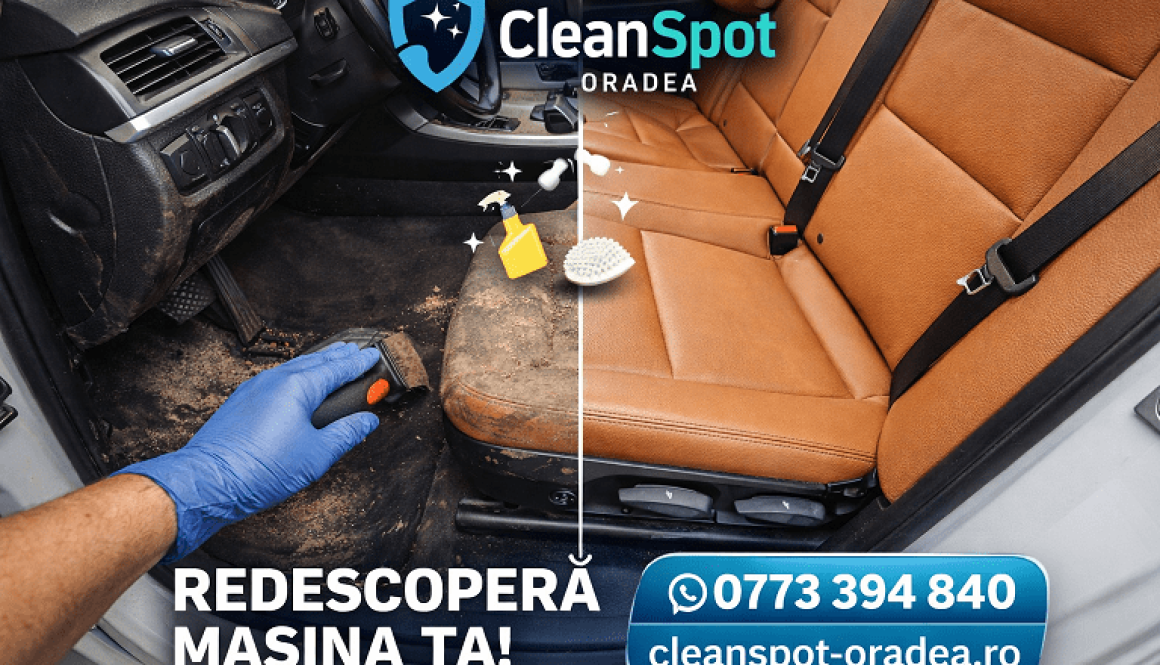 Curățare interior auto Oradea – detailing profesional | Cleanspot curățare interior auto înainte și după Oradea Cleanspot detailing