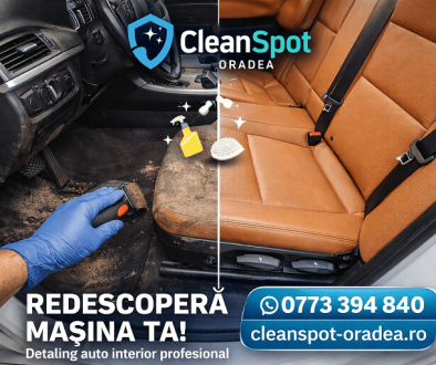 Curățare interior auto Oradea – detailing profesional | Cleanspot curățare interior auto înainte și după Oradea Cleanspot detailing
