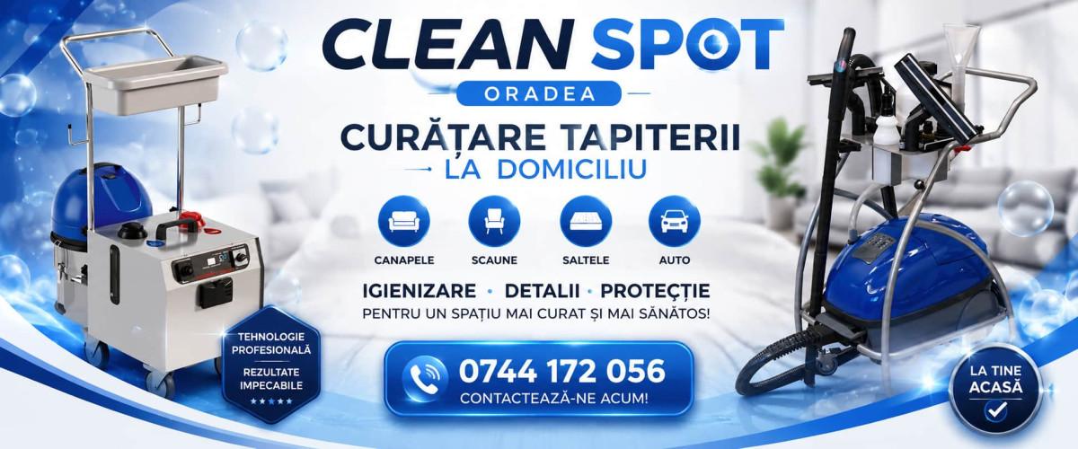 Curățare profesională tapițerii la domiciliu în Oradea realizată de Clean Spot pentru canapele, scaune, saltele și interior auto cu echipamente profesionale de igienizare și extracție.