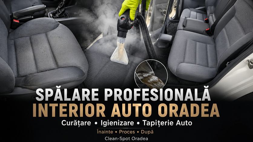 Spălare profesională interior auto în Oradea cu injecție-extracție, curățare și igienizare tapițerie
